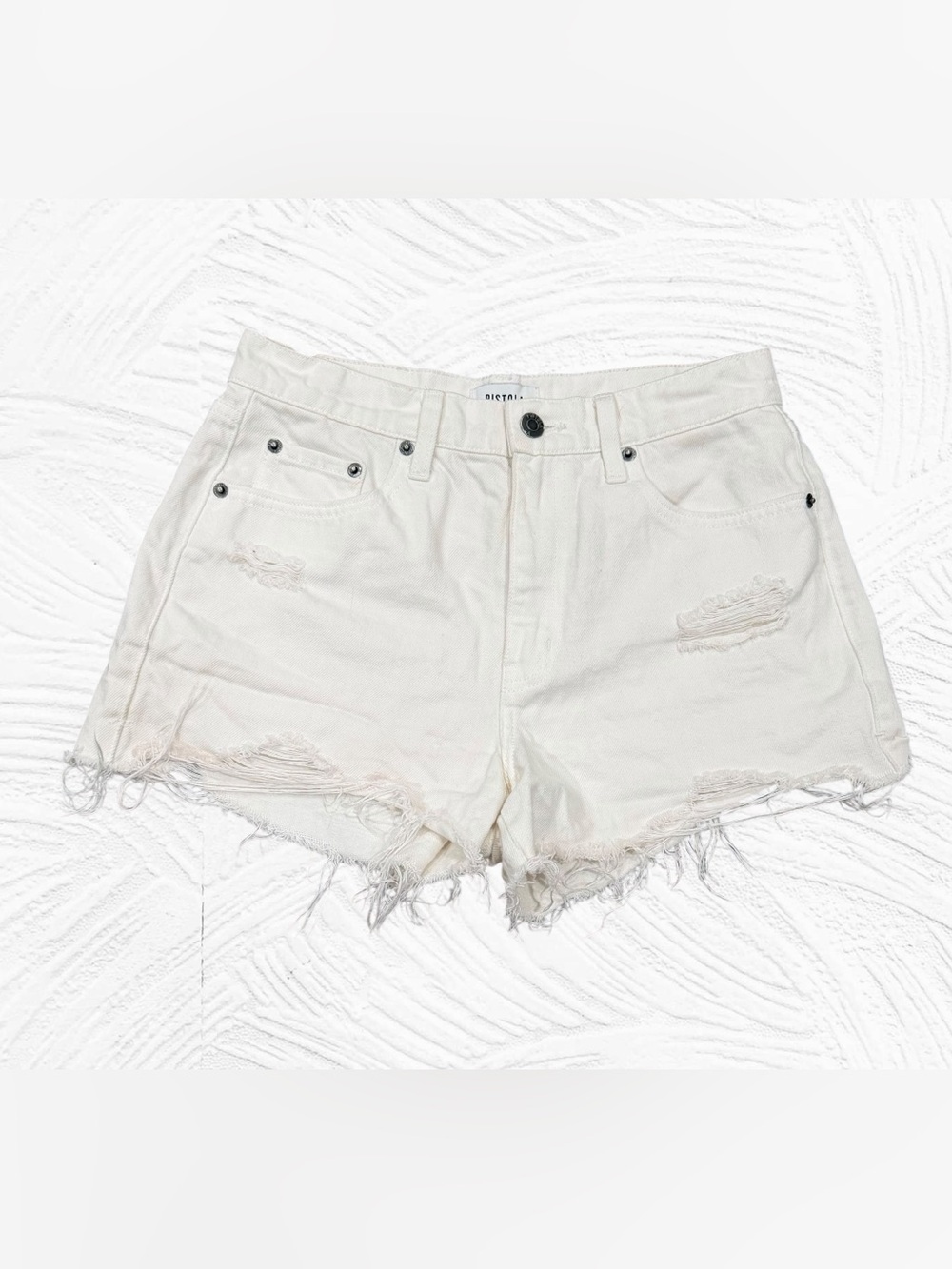 Pistola Nova Relaxed Mid Rise Cut‎ Off Shorts 26X2.5 Ivory Frayed